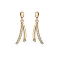 Boucles d'oreille en vermeil 2 brins suspendus lisse et avec oxydes blancs sertis et fermoir poussette