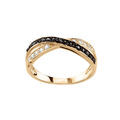 Bague en vermeil brins crois&eacute;s avec pierres noires et blanches