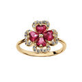 Bague en vermeil motif tr&egrave;fle et pierres rouges entourage oxydes blancs sertis