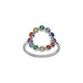 Bague en argent rhodi&eacute;, cercle oxydes multi couleurs
