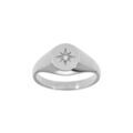 Chevali&egrave;res sur Artemare : Bague en argent rhodi&eacute; forme chevaliere ovale avec etoile d'oxyde blanc