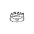 Bagues sur Artemare : Bague en argent rhodi&eacute; double rang avec oxydes violet bleu et jaune