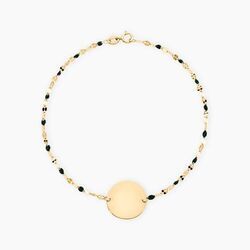 Histoire d'Or Bracelet Or Jaune 375/1000 Pastille Ronde Gravable Email Vert Maille Lumina 18Cm