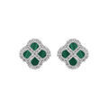 Boucles d'oreille tige en argent rhodi&eacute; motif tr&egrave;fle malachite v&eacute;ritable contour oxydes blancs 16+3cm Artemare