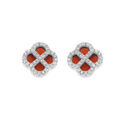 Boucles d'oreille sur Artemare : Boucles d'oreille tige en argent rhodi&eacute; tr&egrave;fle agate rouge v&eacute;ritable avec contour d'oxydes blancs