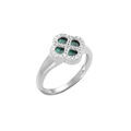 Bague en argent rhodi&eacute; tr&egrave;fle malachite, contour oxydes blancs