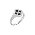 Bague en argent rhodi&eacute; tr&egrave;fle agate noire v&eacute;ritable, contour oxydes blancs Artemare