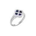 Bague en argent rhodi&eacute; tr&egrave;fle agate v&eacute;ritable bleu fonc&eacute;, contour d'oxydes blancs Artemare