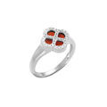 Bague en argent rhodi&eacute; tr&egrave;fle agate rouge v&eacute;ritable, contour d'oxydes blancs