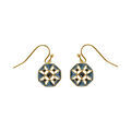Boucles d'oreille crochet en acier dor&eacute; r&eacute;sine bleu et oxydes blancs Artemare