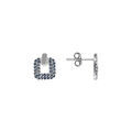 Boucles d'oreille tige en argent rhodi&eacute; carr&eacute; avec oxydes bleus sertis