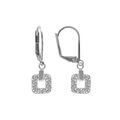 Boucles d'oreille en argent rhodi&eacute; forme carr&eacute;e oxydes blancs sertis,fermoir dormeuse
