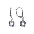 Boucles d'oreille sur Artemare : Boucles d'oreille en argent rhodi&eacute; forme carr&eacute;e oxydes bleus sertis, fermoir dormeuse