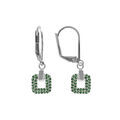 Boucles d'oreille en argent rhodi&eacute; de forme carr&eacute;e oxydes verts sertis, fermoir dormeuse