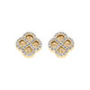 Boucles d'oreille tige en argent dor&eacute; tr&egrave;fle sur fond diamant avec contour d'oxydes blancs