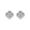 Boucles d'oreille tige en argent rhodi&eacute; tr&egrave;fle sur fond diamant&eacute; avec contour d'oxydes blancs