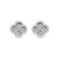 Boucles d'oreille sur Artemare : Boucles d'oreille tige en argent rhodi&eacute; tr&egrave;fle sur fond diamant&eacute; avec contour d'oxydes blancs