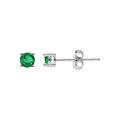 Boucles d'oreille tige, en argent rhodi&eacute; ronde 3mm oxyde vert fonc&eacute; serti 4 griffes