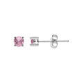 Boucles d'oreille tige, en argent rhodi&eacute; ronde 3mm oxyde rose pale serti 4 griffes Artemare