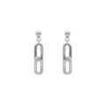 Boucles d'oreille sur Artemare : Boucles d'oreille tige en argent rhodi&eacute; pendante 2 rectangles entrelac&eacute;s un lisse et un avec oxydes blancs sertis