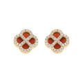 Boucles d'oreille tige en argent dor&eacute; tr&egrave;fle agate rouge v&eacute;ritable avec contour d'oxydes blancs