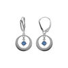Boucles d'oreille en argent rhodi&eacute;, forme cercle avec un oxyde bleu fonc&eacute; pendant, fermoir dormeuse &eacute;, cercle et oxyde bleu fonc&eacute;