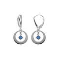 Boucles d'oreille en argent rhodi&eacute;, forme cercle avec un oxyde bleu fonc&eacute; pendant, fermoir dormeuse &eacute;, cercle et oxyde bleu fonc&eacute; Artemare