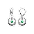 Boucles d'oreille en argent rhodi&eacute;, forme cercle avec un oxyde vert pendant, fermoir dormeuse Artemare