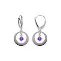Boucles d'oreille sur Artemare : Boucles d'oreille en argent rhodi&eacute;, forme cercleavec un oxyde violet pendant, fermoir dormeuse
