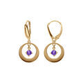 Boucles d'oreille sur Artemare : Boucles d'oreille en argent dor&eacute;, forme cercle avec un oxyde violet pendant, fermoir dormeuse
