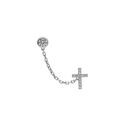 Boucles d'oreille en argent rhodi&eacute; cha&icirc;nette oxyde blanc serti clos 4mm et croix avec oxydes blancs sertis (2 trous) Artemare