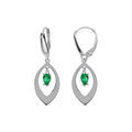 Boucles d'oreille sur Artemare : Boucles d'oreille en argent rhodi&eacute; navette et oxyde vert pendant, fermoir dormeuse