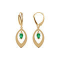 Boucles d'oreille en argent dor&eacute; navette et oxyde vert pendant, fermoir dormeuse