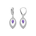 Boucles d'oreille sur Artemare : Boucles d'oreille en argent rhodi&eacute; navette et oxyde violet pendanr, fermoir dormeuse