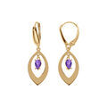 Boucles d'oreille en argent dor&eacute; navette et oxyde violet pendant, fermoir dormeuse
