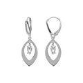 Boucles d'oreille en argent rhodi&eacute; navette et oxyde blanc pendant, fermoir dormeuse