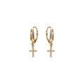 Boucles d'oreille en argent dor&eacute; avec croix suspendues avec oxydes blancs