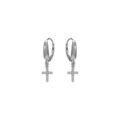 Boucles d'oreille en argent rhodi&eacute; avec croix suspendue avec oxydes blancs Artemare