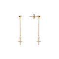 Boucles d'oreille tige en argent dor&eacute; cha&icirc;nette et croix avec oxydes blancs