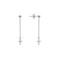 Boucles d'oreille tige en argent rhodi&eacute; cha&icirc;nette et croix avec oxydes blancs Artemare