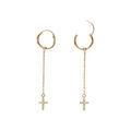 Boucles d'oreille sur Artemare : Cr&eacute;oles en argent dor&eacute; 15mm cha&icirc;nette et croix d'oxydes blancs