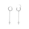 Boucles d'oreille sur Artemare : Cr&eacute;oles en argent rhodi&eacute; 15mm cha&icirc;nette et croix oxydes blancs