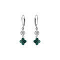 Boucles d'oreille sur Artemare : Boucles d'oreille crochet en argent rhodi&eacute; tr&egrave;fle en verre vert malachite imitation et fleurs oxydes blancs