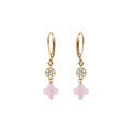 Boucles d'oreille crochet en argent dor&eacute; tr&egrave;fle en verre rose et fleurs oxydes blancs Artemare