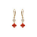 Boucles d'oreille crochet en argent dor&eacute; tr&egrave;fle en verre corail et fleurs oxydes blancs Artemare