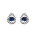 Boucles d'oreille tige en argent rhodi&eacute; oxyde bleu et contour oxydes blancs forme ovale