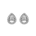 Boucles d'oreille tige en argent rhodi&eacute; oxyde blanc et contour oxydes blancs