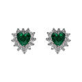Boucles d'oreille tige en argent rhodi&eacute; forme coeur oxyde vert et contour oxydes blancs