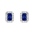 Boucles d'oreille sur Artemare : Boucles d'oreille tige en argent rhodi&eacute; forme rectangulaire oxyde bleu et contour oxydes blancs sertis