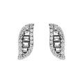 Boucles d'oreille tige en argent rhodi&eacute; forme navette oxydes blancs sertis